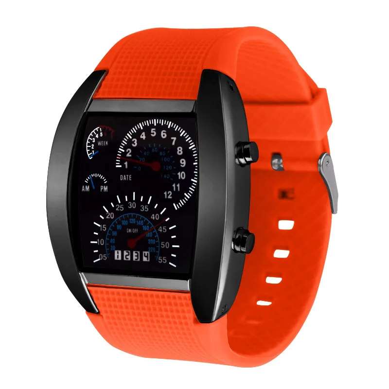 

Fashion Sports led speedometer watch silicone car led led watch, 12 colors