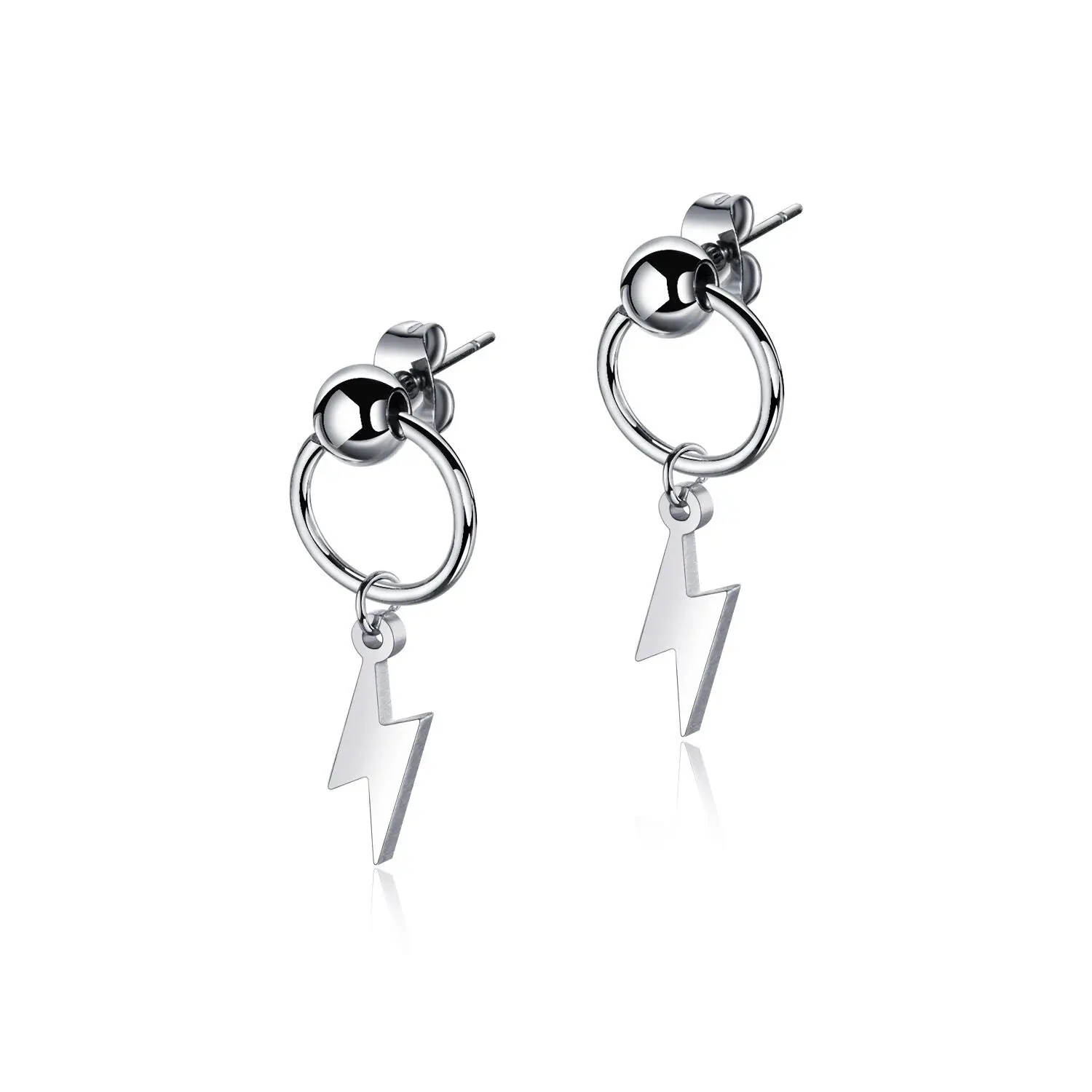 

Stainless Steel Punk Unisex Ear Clips Lightning-Shape Pendant Hoop Earrings