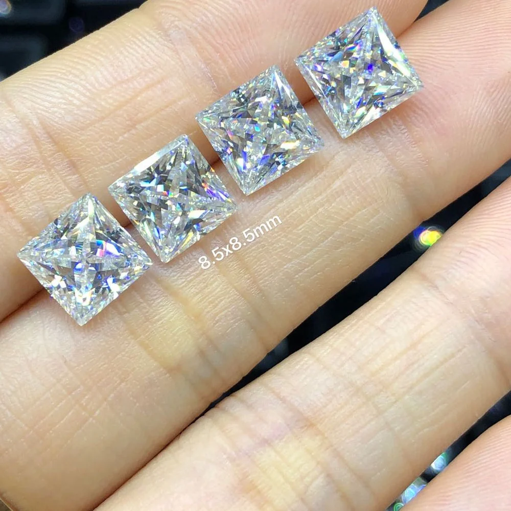 

D VVS1 White Princess Cut Moissanite Stone Synthetic Loose for Moissanite Diamond Ring Accept Custo-made Loose Moissanite, Def white color