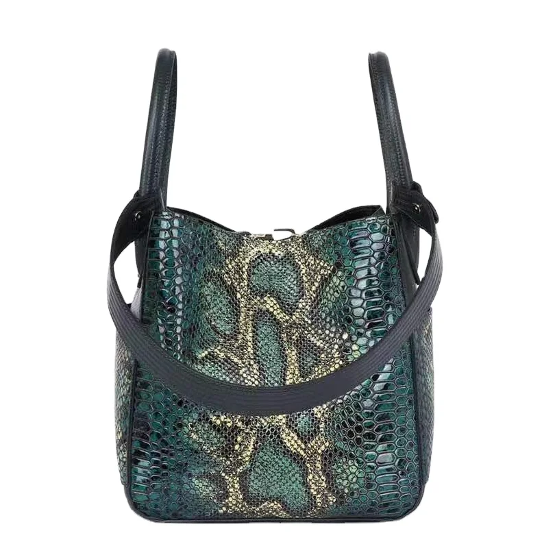 

New Fashion Latest Design Ladies Snake Pattern Shoulder Bag Luxury Leather Animal Print Handbag Bucket Bag, More
