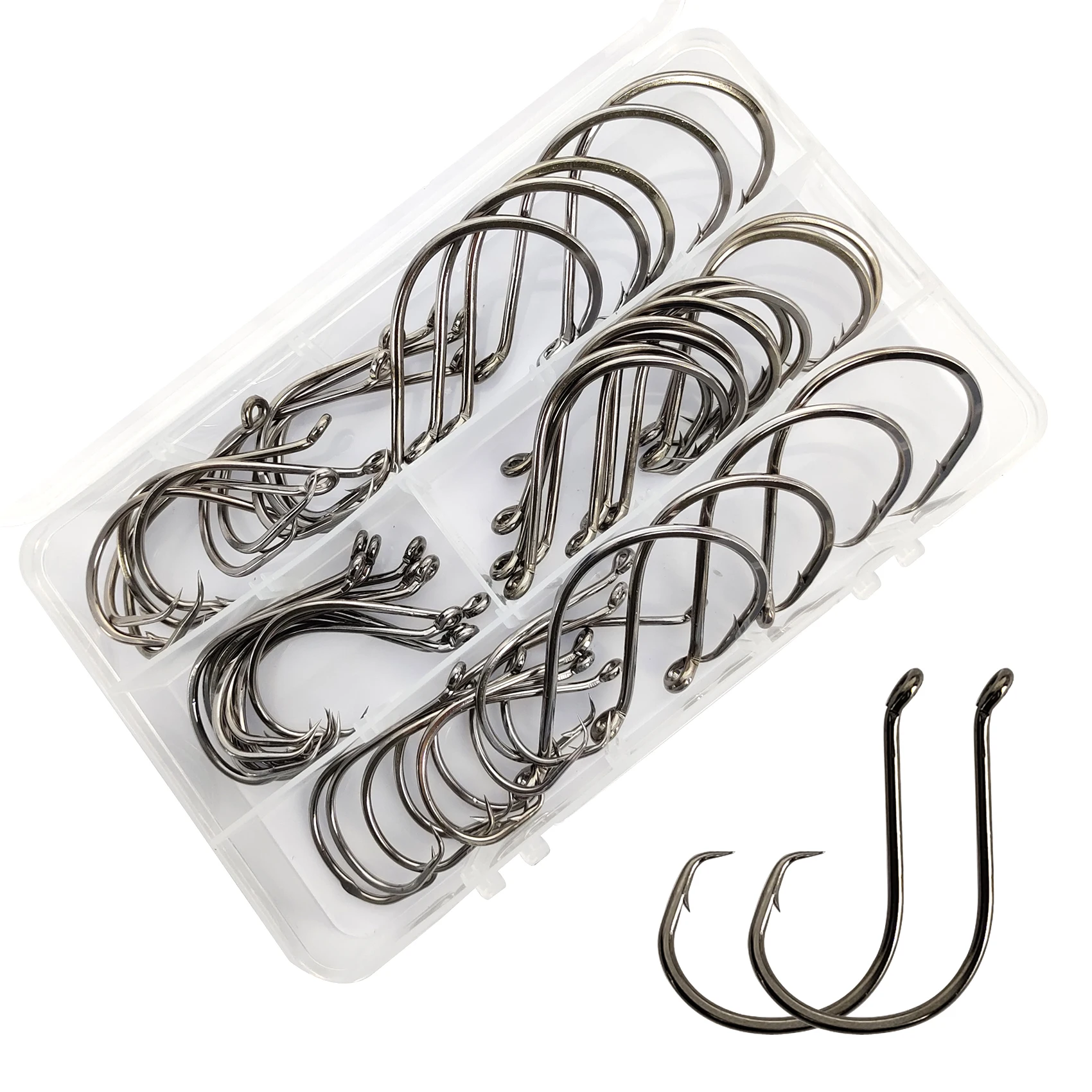 

Eupheng EP-7385 Sports Circle Fishing Hooks Customized Packing Offset High Carbon Steel Circle Hooks Fishing E10, Black nickle color