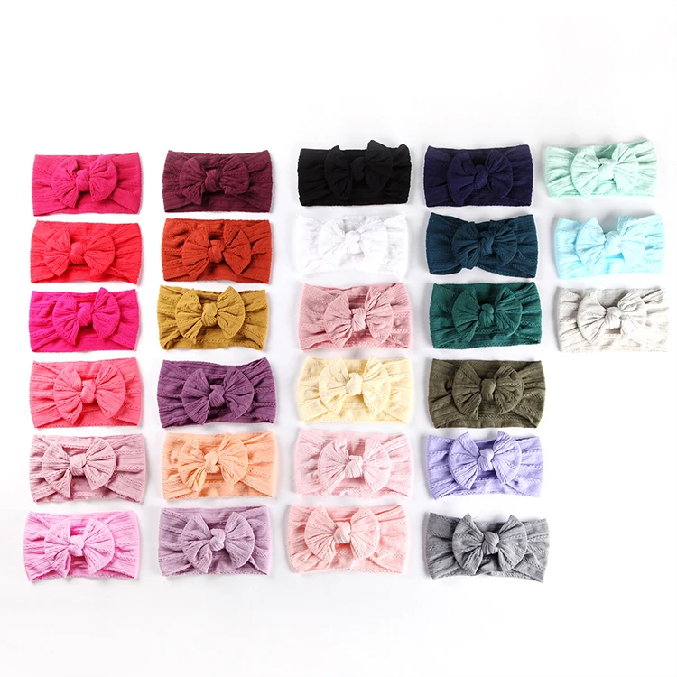 

Wholesale 27 Colors Baby Jacquard Hair Band Fashionable Solid Color Nylon Bow Knot Headbands babies