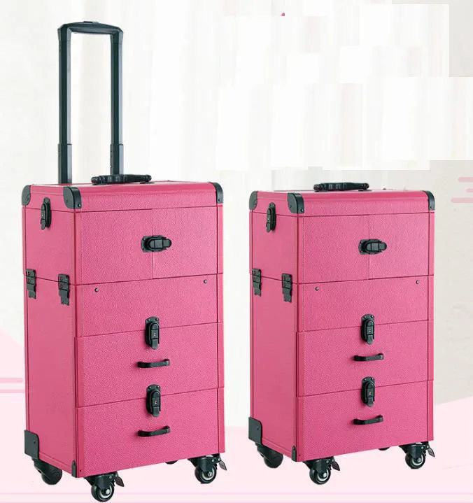 

Professional Nail Polish Organizer Large Makeup Train Case Rolling Makeup Trolley Case PU Leather Artists Lockable Case