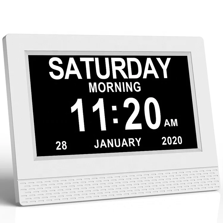 

7inch Large Simple Display White Font With Medication Reminder Digital Calendar Alarm Clock For Dementia