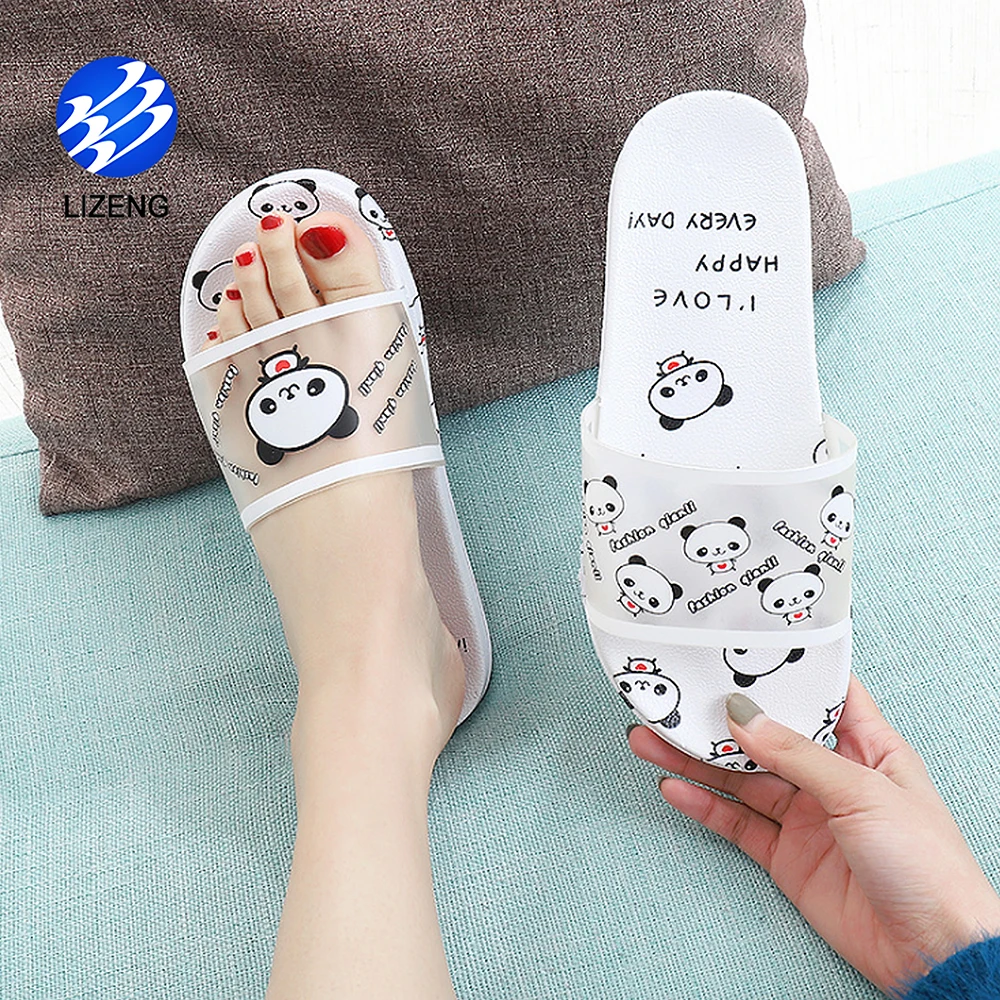 

Women's Cute Cartoon Animal Non Slip Shower Sandals Couples Shoes, Black / white