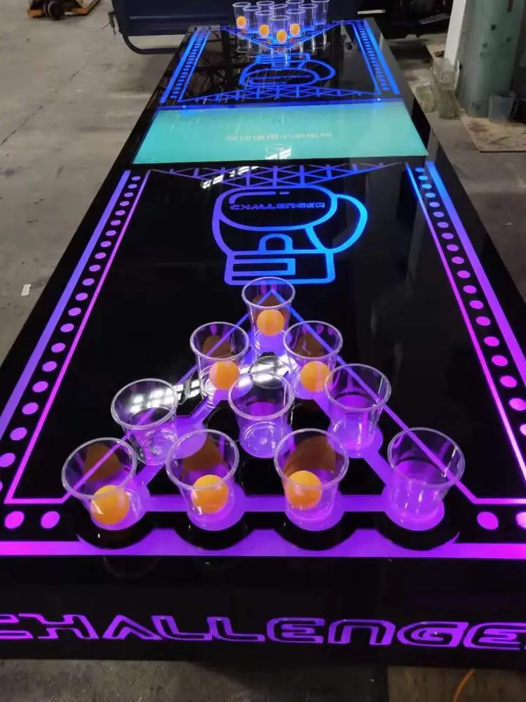 
LED light up customize printing beer pong table with cabinet, metal foldable machine beer pong table custom 