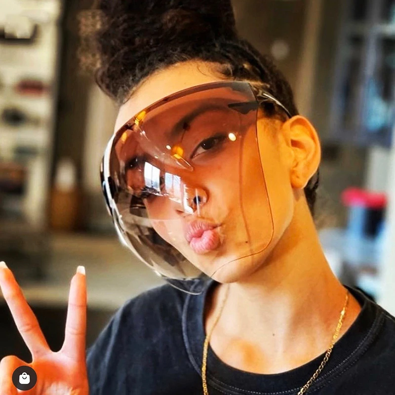 

2021 Fashion Style Oversized Transparent Protective Visors Plastic Face Screen Shield Glasses Full Face Sunglasses, 8 colors