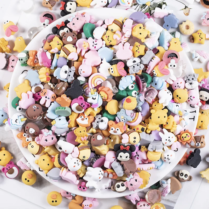 

100pcs 3D Cute Cartoon Resin Nail Art Decorations Assort Design Flatback Animal Nail Charms Ornaments DIY Manicure Accessories, Mix