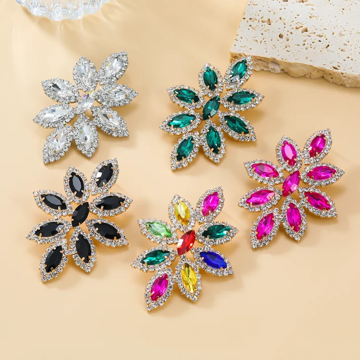 

Colorful large Crystal Diamond Flower drop Earrings Shiny Luxury Women big Rhinestone stud Earrings Bridal Wed Jewelry