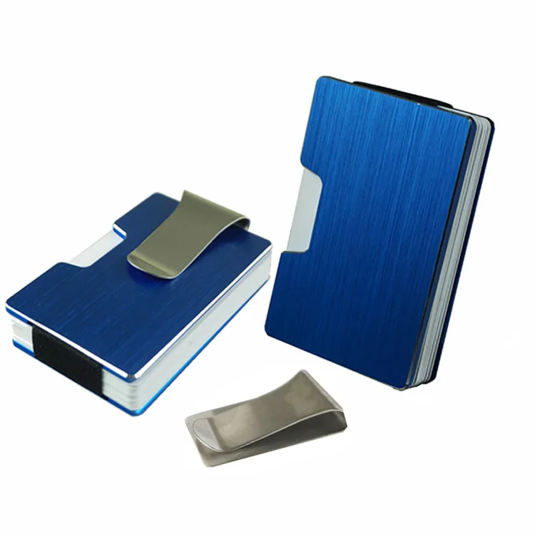

Metal rfid blocking business card holder with money clip men aluminum credit card holder wallet, As per picture