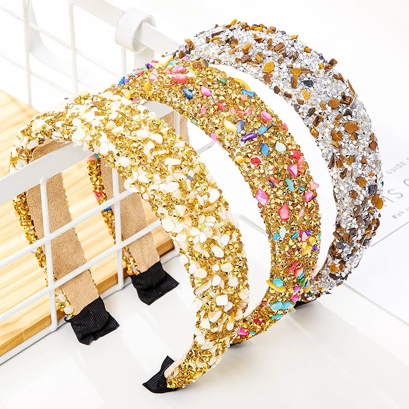 

Newest crystal stone sponge luxury beaded crystal headband rhinestone headband for women Wholesale, White