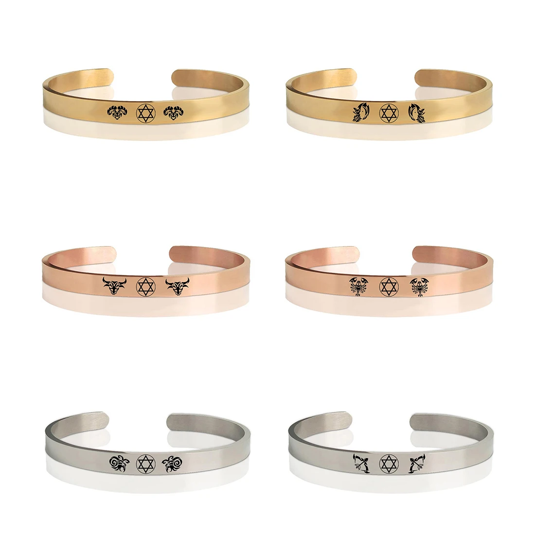 

Wholesale 6MM Custom Zodiac Series Bracelets & Bangles Stainless Steel 14K 18K Gold Plain Jewelry Open Cuff Bangle Bracelets, 14k gold, rose gold, silver