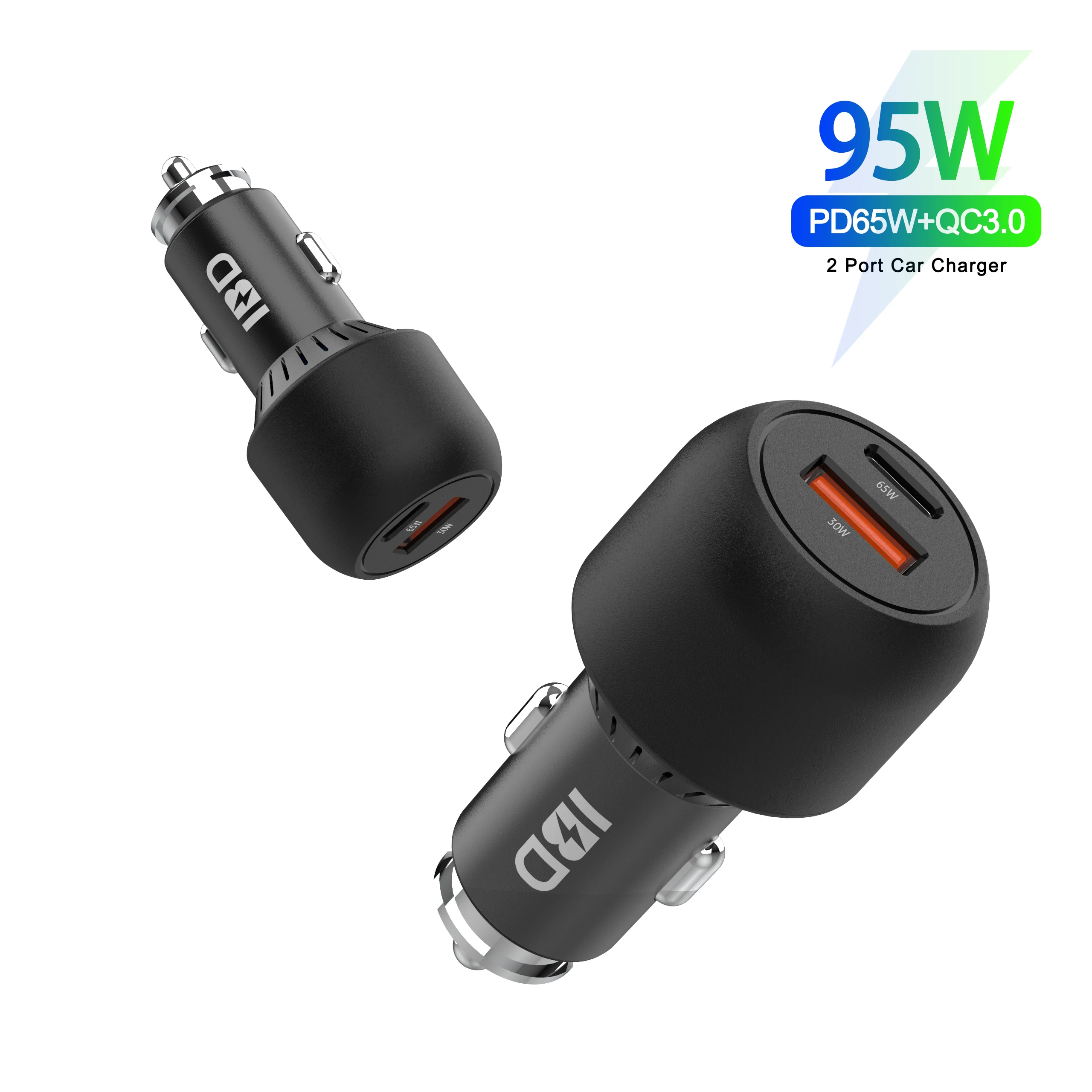 

IBD 2022 Wholesale Big Power Charger 63W QC3.0 PD Dual Port Type C Mobile Fast Car Charger For Mobile Phone