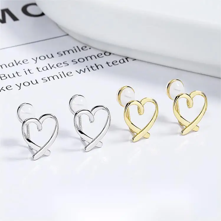 

Non Pierced Heart Clip Earrings Fine Korean Designer Cute Trendy 925 Sterling Silver 18k Gold Plated Fashion Jewelry Lady Women