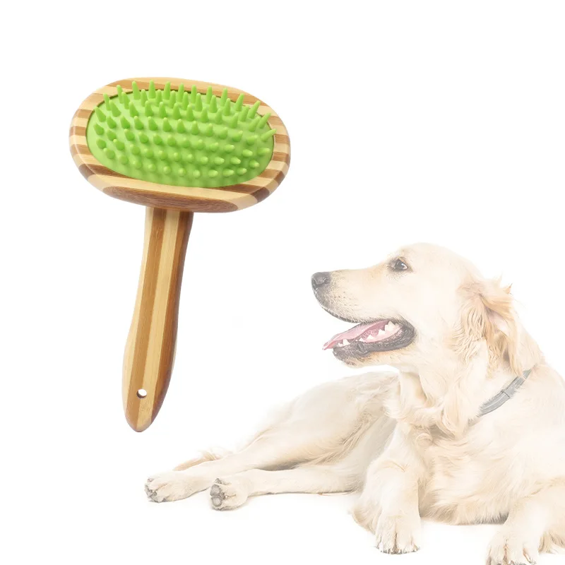 

Beauty Cleaning Supplies Bamboo Wood Silicone Brush Pet Comb Dog Comb Brush, Light green