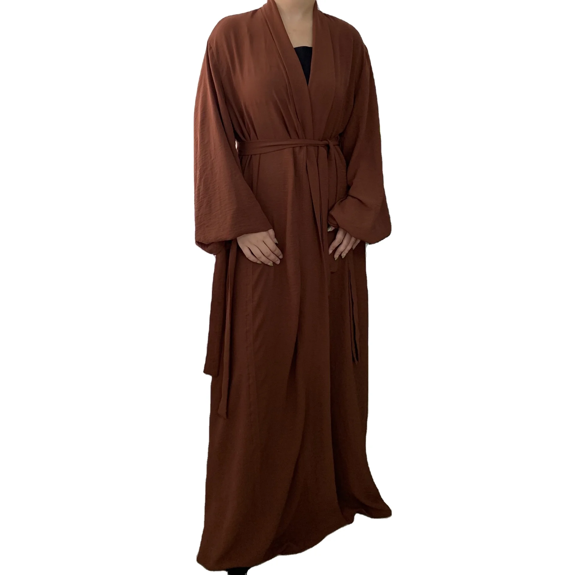 

CX68 Women Muslim Long Dress Dubai Maxi Plain Black Pleated Kimono Abaya Modest Wear Middle East Islamic Clothing, 4 colors