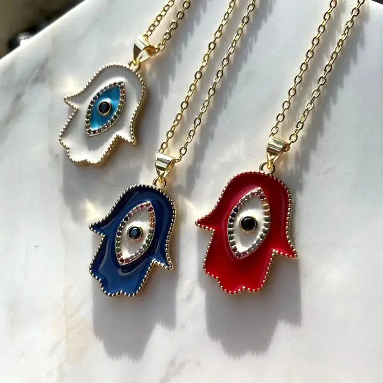 

Charm jewelry 2021ins evils eye new fashion women hand pendant hamsa hand necklace