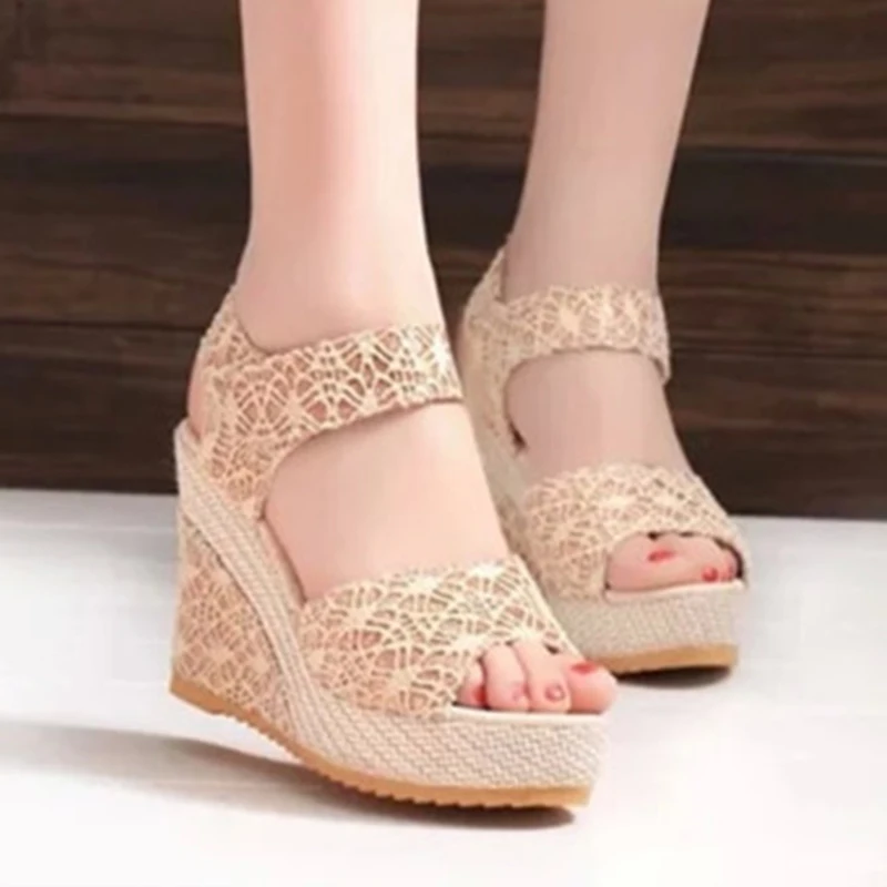 

HLS022 casual ladies high quality fashion koreannew sexy dress shoe high heels sandal fancy wedges shoes, Black ,beige