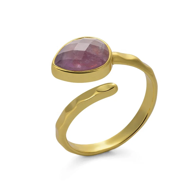 Adjustable Natural Gem Stone Gold Planted Color Brass Faceted Amethyst Drop Ring Jewelry - Buy Gem Stone Drop Ring Women Jewelry,Amethyst Cabochon Ring,Gold Planted Color Ajustable Product on Alibaba.com