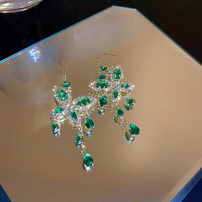 

new design drop green crystal butterfly earrings