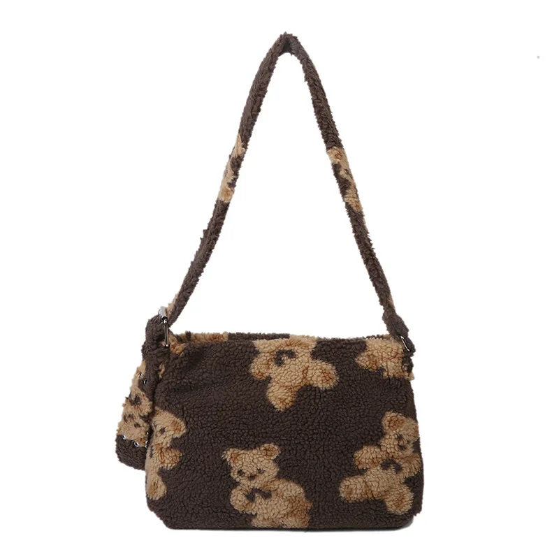 

Jtfur New design girl fashion cute plush bear bag female soft large capacity shoulder crossbody fur handbag, Customized color