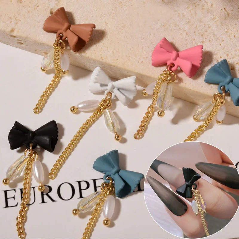 

2022 Japanese Style Butterfly Bow Tassel Metal Chain Pearls DIY Nail Art Charms for Alloy Nail Supplies Decoration