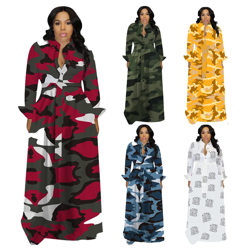 

EB-20121545 2020 new arrivas 4xl plus size dress casual camo maxi dress long sleeve, Photo shown