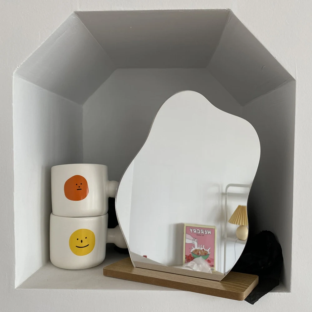 

Makeup Mirror Ins Irregular Acrylic Decorative Mirror Wooden Base Cosmetic Mirror For Girls, Customized color