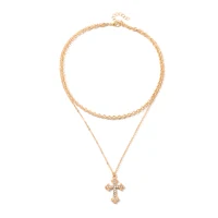 

Gold Plated Layered Couple 24K Personalize Multilayer Diamond Cross Necklace