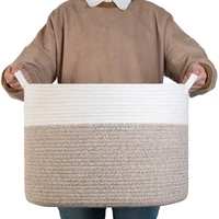 

Wholesales 2019 New Style Large Cotton Rope Woven Laundry Bread Storage Basket with Long Handles