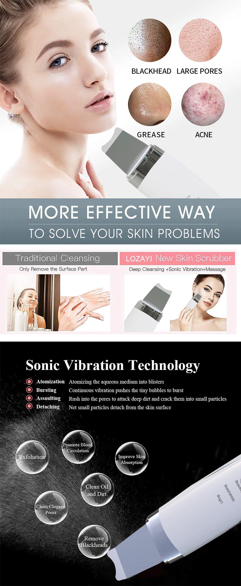 Massager Facial Beauty Skin Lifting  Pore Cleanser  Ultrasonic Skin Scrubber
