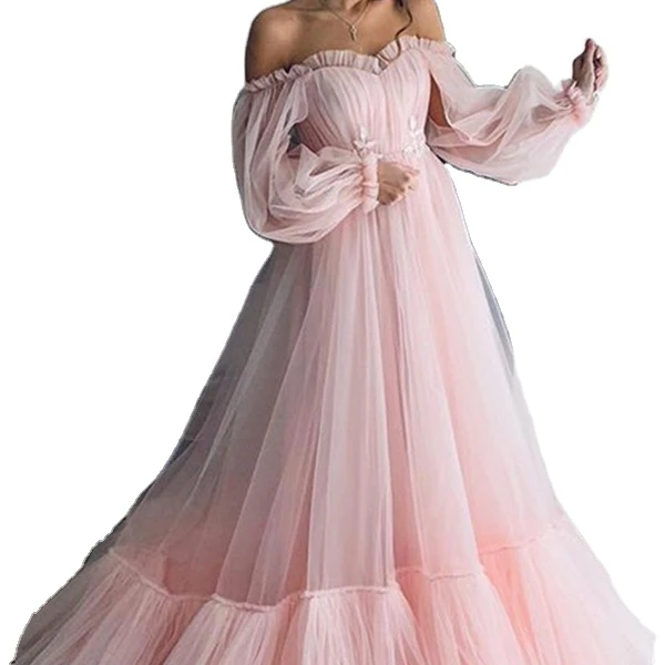 

off the shoulder gauzed long sleeved women Ball Gown wedding dress, Picture