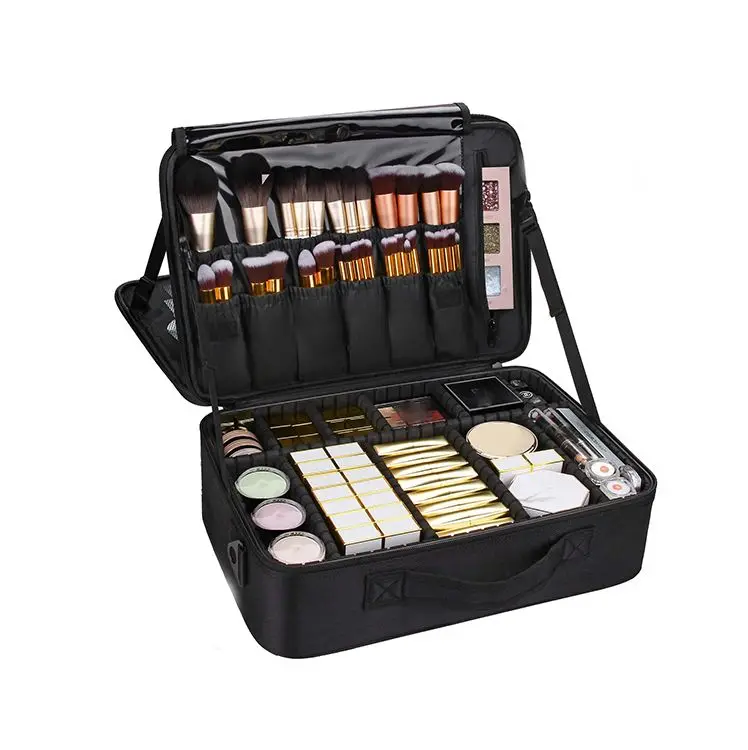 

Aluminum Trolley Case Luggage Baby Makeup Set Girl Cosmetic Black Acrylic Box Hinged Lids Coloured Canvas Magnetic Mirror, Colors