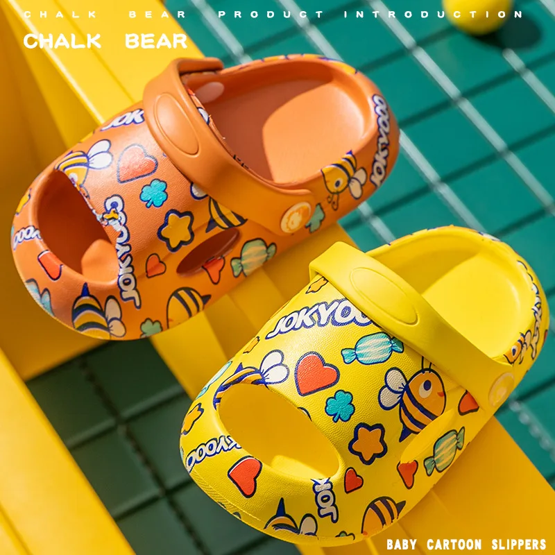 

2021Summer Children's Slippers Bee print Shoes For Kids Toddler Baby Outdoor EVA Cartoon Print Cute Flat Heels Beach Sandals, Pink, orange, yellow, green, dark blue