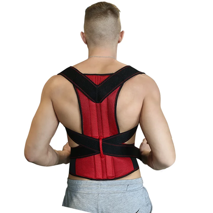 

Relieve Back Pain Mesh Back Shoulder Lumbar Lower Back Brace Corrector Posture, Black,red,blue