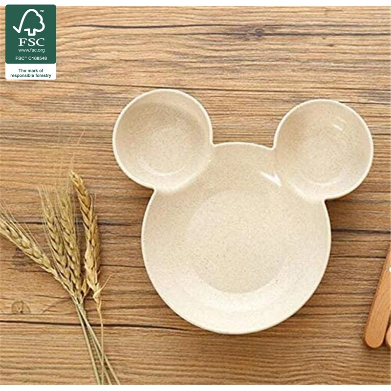 

Wheat Straw Cartoon Mickey Bowls utlery Plate Baby Cutlery plate set for Fruit Snacks