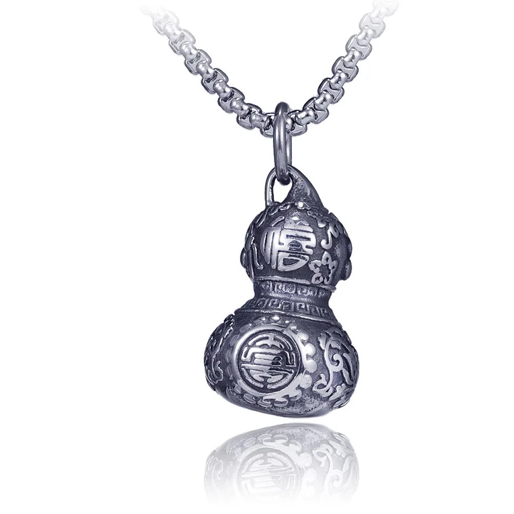 

Star Hip Hop Retro Titanium Steel Necklace Trend Stainless Steel Necklace Men's Gourd Pendant, Black