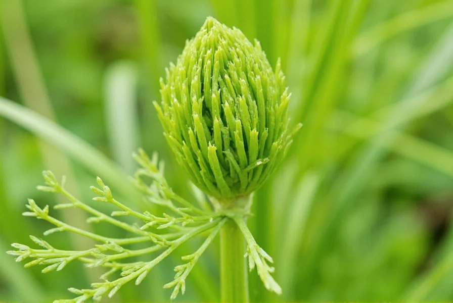 Close-up of young fennel plant showing feathery fronds and smooth green stem in early growth stage for accurate identification