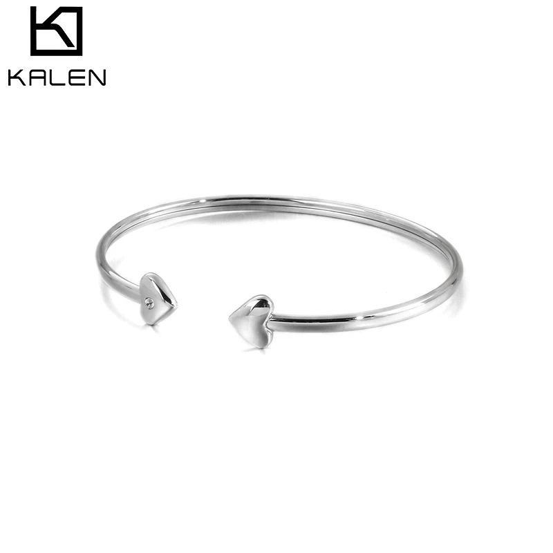 

Elegant Hot Sale Women Silver Stainless Steel Bracelet Double Heart Bangle In Sterling Silver With Zircon, Silver/gold/rose gold