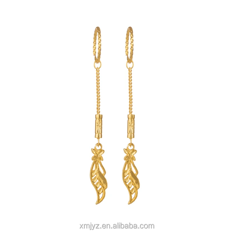 

Retro Wild Leaf Earrings Brass Gold-Plated 18K Long Tassels Thin Face Earrings Jewelry For Mother