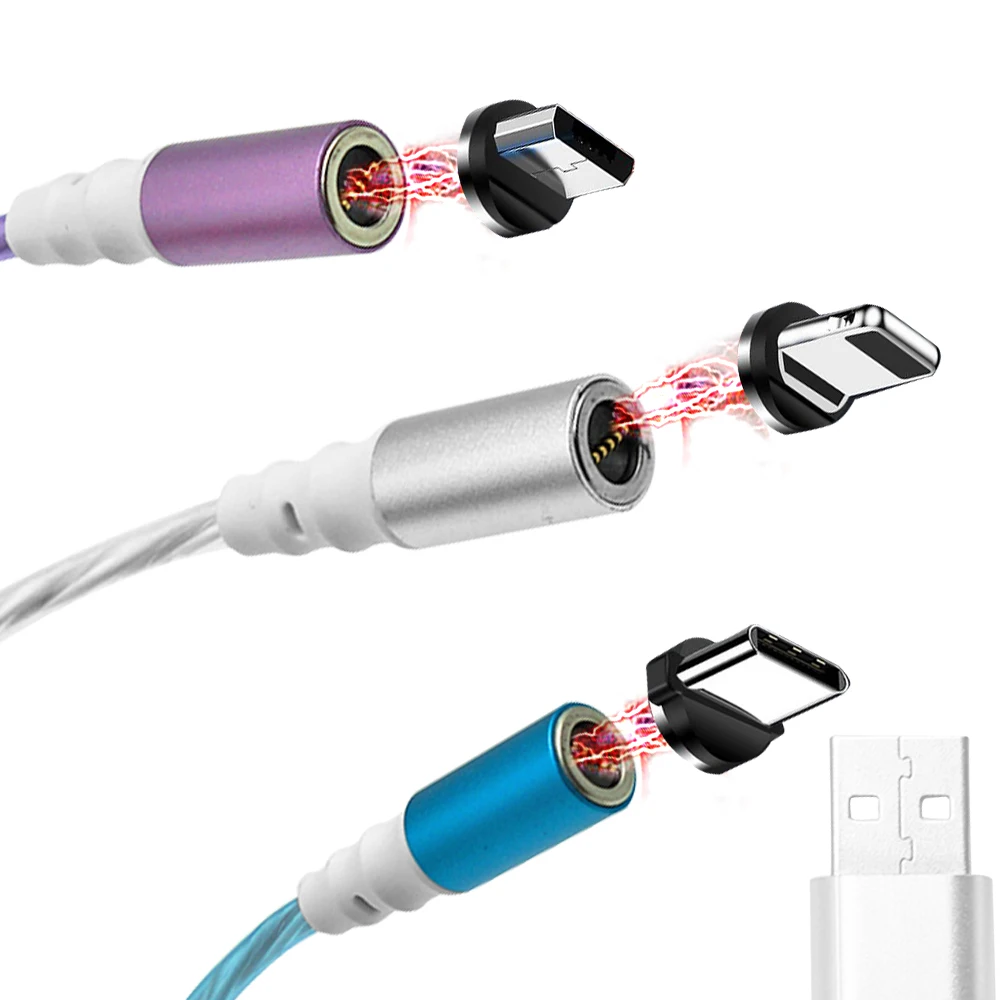 LED Flowing USB Charger Cable Magnetic 3 in 1 USB Charging Cable