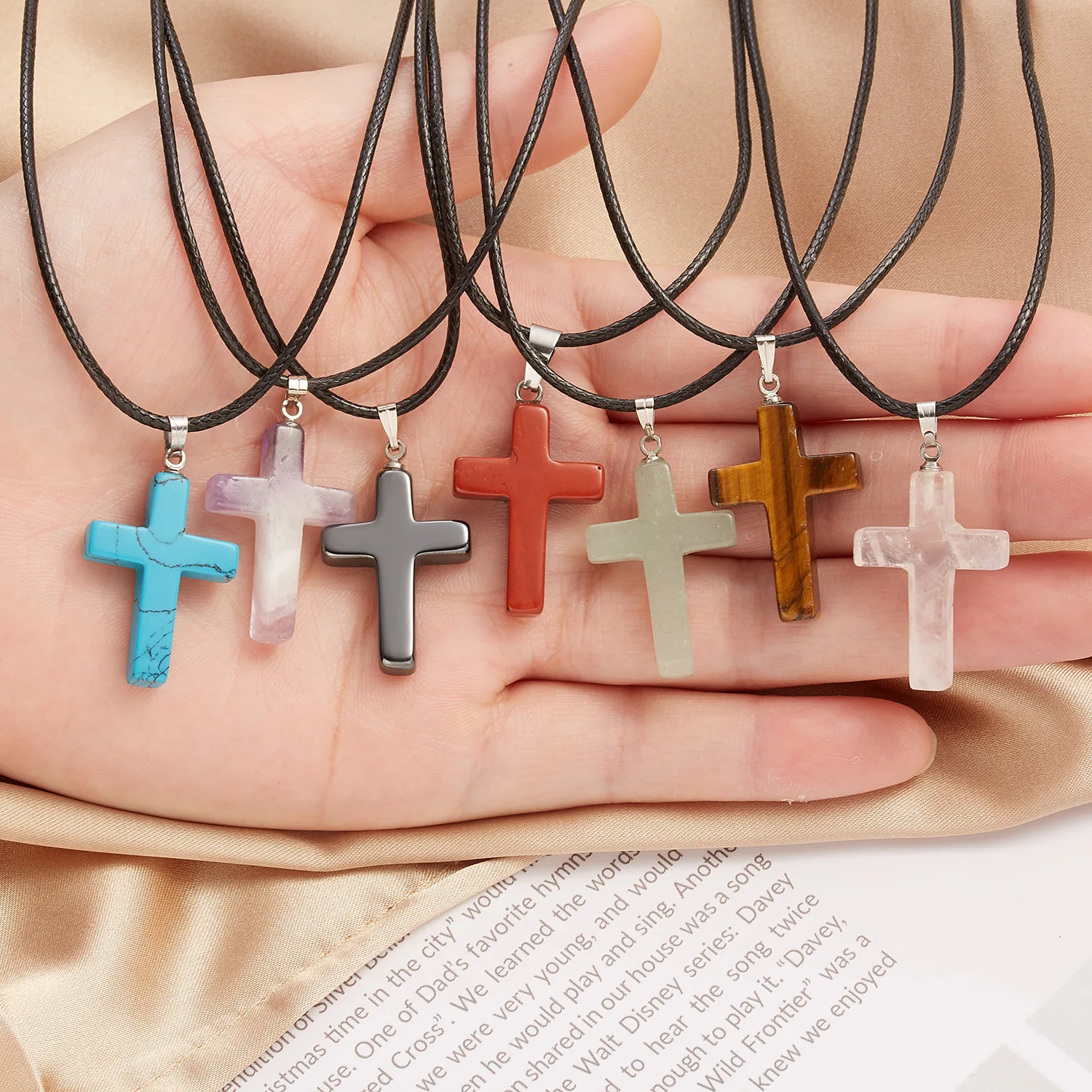 

Creative Natural Stone Necklace Jewelry Women Men Heart Waterdrop Cross Stone Pendant Necklace, Random