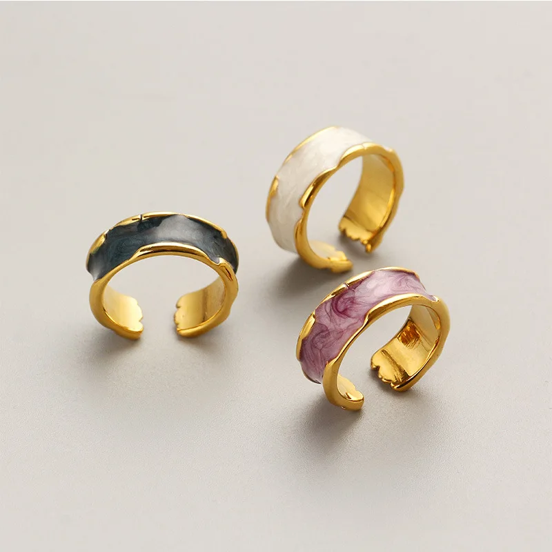 

French Vintage Gold Ring Vacuum Plating 18k Real Gold Drip Glaze Open Ring Women 2021, Like picture