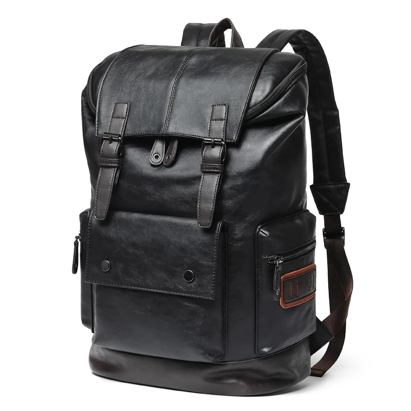 

Vintage Business Antitheft Shoulder Men Big Leather Laptop Backpack Travelling, As picture