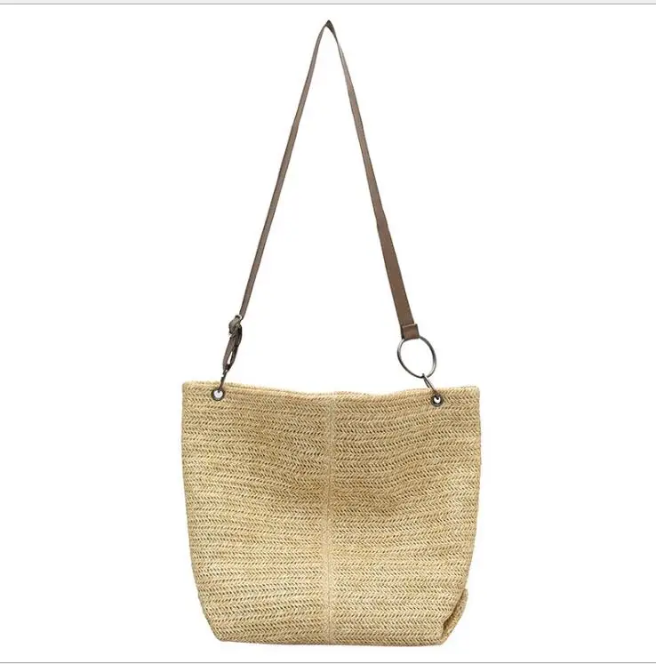 

2021 fashion handmade straw handbag with half moon shape women straw basket tote beach bag for summer