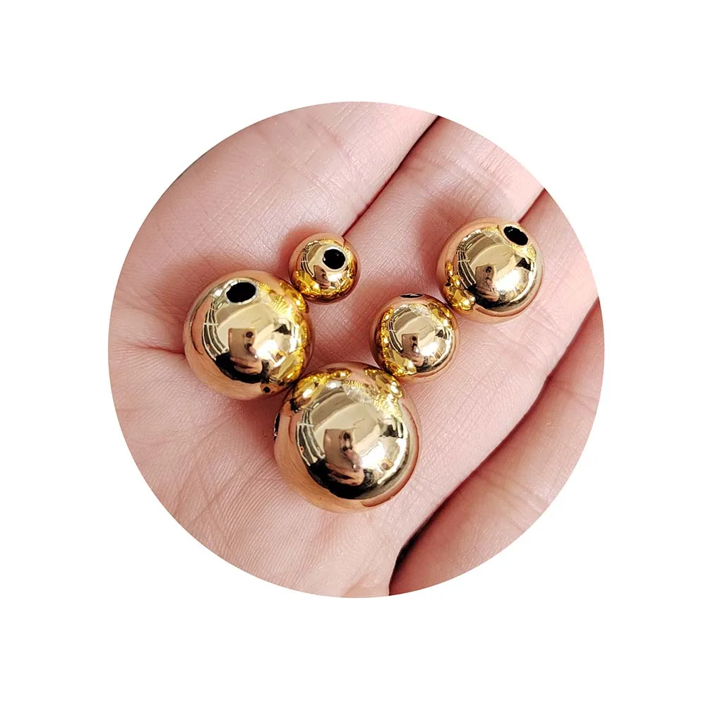 Gold Silver Round Acrylic UV Plating Beads for DIY Handmade Necklace & Earring Jewelry Plastic Lucite Findings & Components