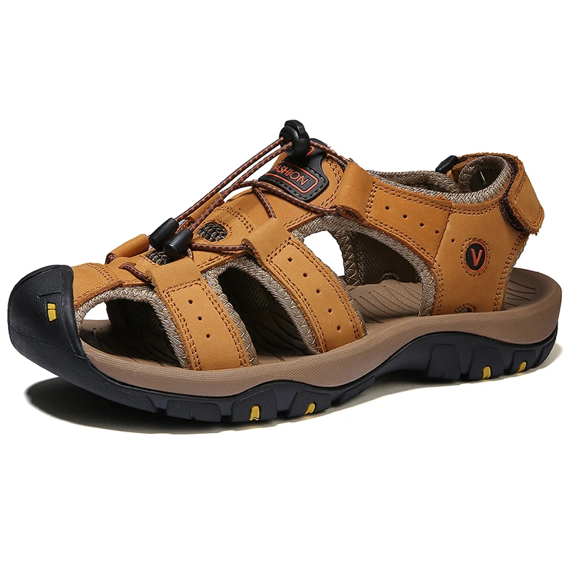 Factory Supply Pure Cow Leather Outdoor Summer Sport Men Sandals