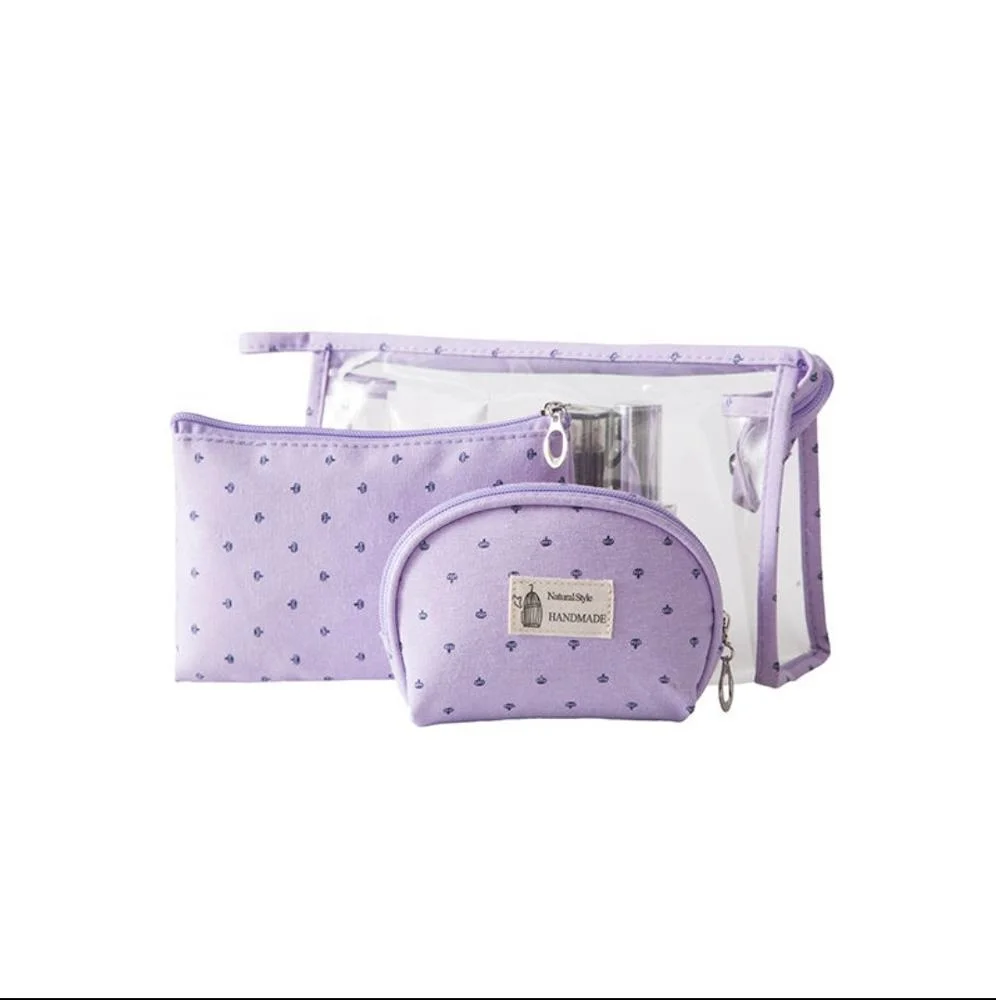 

New Fashion Cosmetic Bags 3pcs Set Clear PVC Pouch Travel Toiletry Bag, Blue