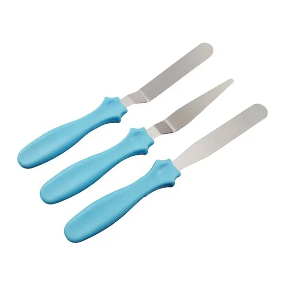 

Hot sale custom blue plastic handle stainless steel kitchen baking cake spatula set