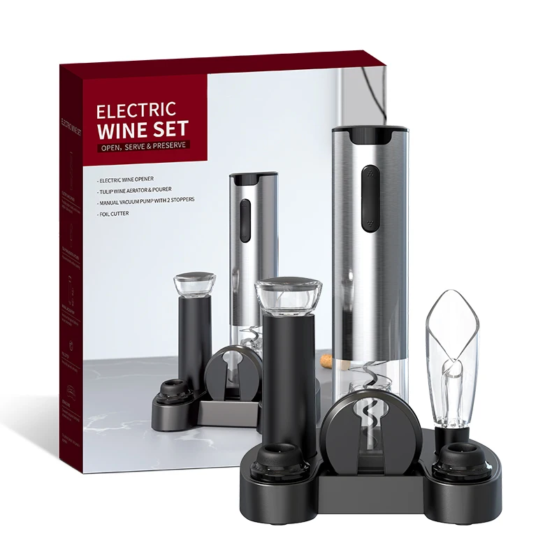 

Deluxe Electric Corkscrew Box Tool Bottle Shaped Gift Set Automatic Wine Opener & Stopper Set